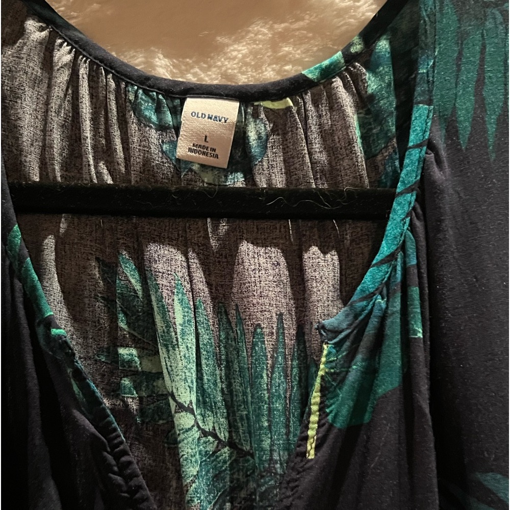 Old Navy Blue/Green Tropical Long Sleeve Top - Picture 2 of 4